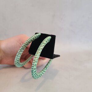 Large Turquoise Raffia Hoop Earrings